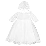 Baby Girls Long Sleeve Christening Dress Classic Embroidered Baptism Tulle Dress with Bonnet Ivory Size 6M