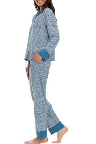 FN Women's 2 Piece Super Soft Satin Trim Notch Collar Pajama Sleep Lounge Set2
