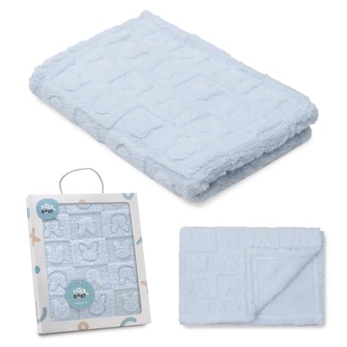 Interbaby - Manta Bebé Recien Nacido | Extrasuave de Sherpa grabada Conejitos, Cómoda, Cálida | Manta Meses Bebé 80x110cm, Unisex, Para Cunas, Carritos