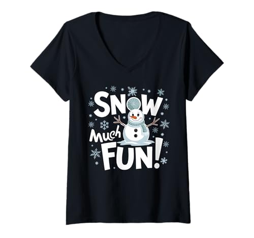Mujer Snow Much Fun, muñeco de nieve, Navidad, divertidas vacaciones de Navidad Camiseta Cuello V