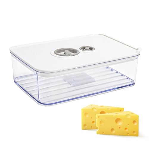 GZRXIOUS Boite a Fromage pour Frigo, 1250 ML Avec Couvercle et Etiquette Boite de Rangement Frigo avec Dateur Boites Fromages Empilable Cloche Fromage Boites a...