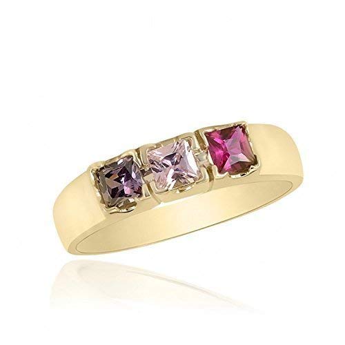 10K Yellow Gold Simple and Elegant Ring – 3 Birthstone Family Ring