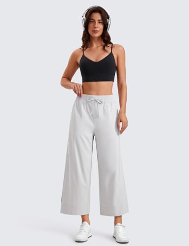 Image of CRZ YOGA Lightweight Wide Leg Crop Pants 25 inch | Casual, Travel, Comfy, Soft, Split, Loose Fit, Pockets, for Women
