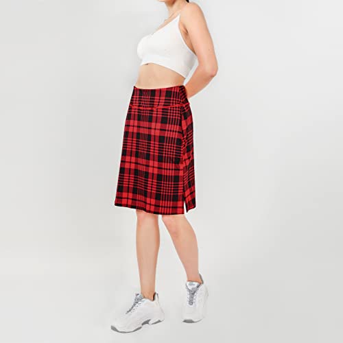 Mcedar 20'' Knee Length Skorts Skirts For Women Tennis Skirt Modest Athletic Golf Skorts With Zipper Pockets 019Jxq-Red Plaid/Dm #TOP6