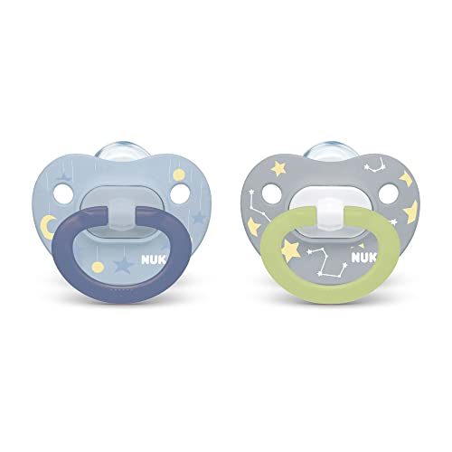 Image of NUK Glow-in-The-Dark Orthodontic Pacifiers, Unisex, 0-6 Months, 2-Pack