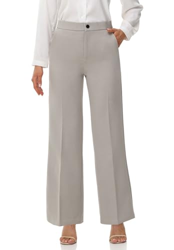 Soojun Women's Flat Front Wide Leg Pants Business Casual Trousers Office2