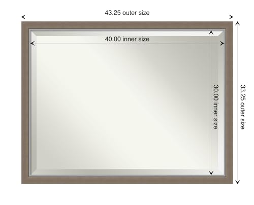 Image of Amanti Art Framed Vanity Mirror | Bathroom Mirrors for Wall | Eva Brown Narrow Mirror | Wall Mounted Mirror | X-Large Mirror | 33.25 x 43.25 in.