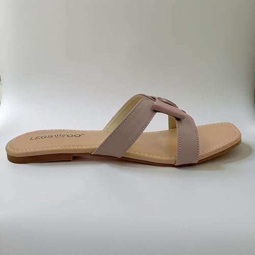 Image of Women's Bow Detail Flat Sandals | Stylish Slip-On Casual Sandals with Cross-Strap Design for Everyday Wear