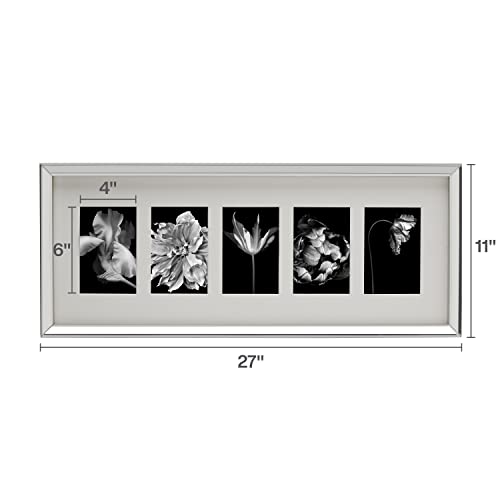 Mikasa Mirror Gallery Collage Frame With Silver Sides, 27X11 Collage Holds Five 4X6 Photos, Vertical Or Horizontal Display, For Bedroom, Living Room, Dining Room #TOP3