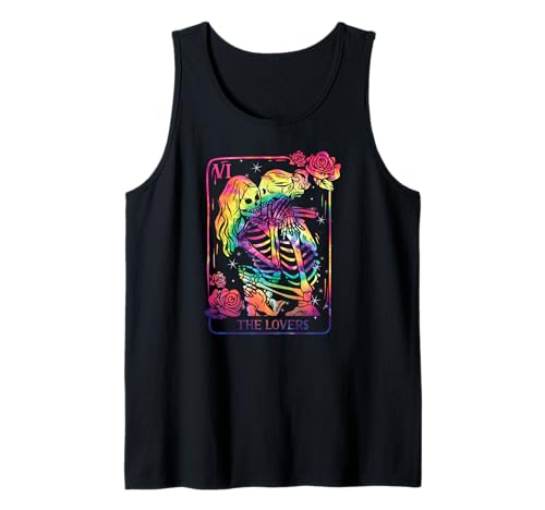 The Lovers Tarot Card Goth Tie Dye Kissing Lesbian Skeletons Tank Top