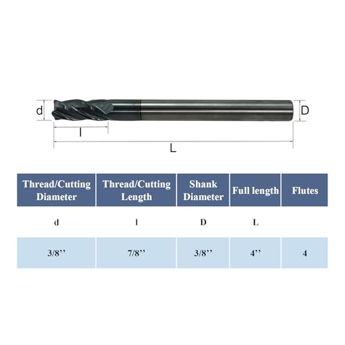 Image of 2PCs Micrograin Carbide Square End Mill Extra Long Reach 4 Flute 3 /8in (3 /8'' x 7 /8'' x 3 /8'' x 4''L x 4F), for Milling Alloy Steels, Hardened Steel, Metal & More, 2 Pack