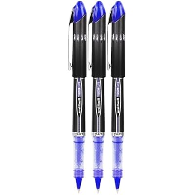 Vision Elite Rollerball Pens, Micro Point (0.5mm), Blue Ink, 3 count, Bundle with Plastic Reusable Pouch