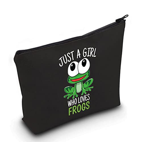 LEVLO Frog Cosmetic Animal Lover Gift Just A Girl Who Loves Frogs Zipper Pouch Bag Frogs Lover Gift(Loves Frogs Black)
