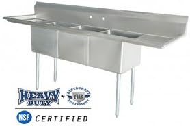 Commercial Stainless Steel - Three Compartment Sink 90 inch x 24 inch
