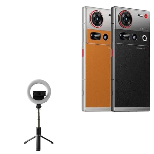 BoxWave Stand and Mount Compatible with ZTE Nubia Z70S Ultra - RingLight SelfiePod, Selfie Stick Extendable Arm with Ring Light - Jet Black