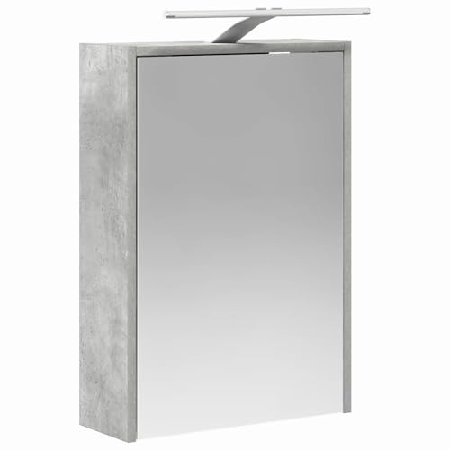 Ordellia Armoire Miroir Salle de Bain Grise béton 43 x 16 x 62,5 cm, Meuble Rangement Mural Bois d ingénierie, 2 étagères réglables, Miroir Double Face, LED USB pour Salle d Eau – vue 5