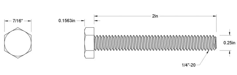 Image of 1 /4-20 x 2 inch inch Hex Head Screw Bolt, Fully Threaded, Stainless Steel 18-8 (20 Pack) HHMS by Fasteners DP