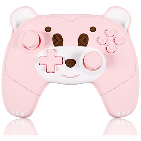 Wireless Switch Pro Controller for Switch/Lite/OLED/PC, Wireless Pro Controller with Headphone Jack, Support Macro Wake-Up Turbo Dual Vibration Motion, Cute Pink Cover