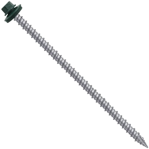 10 x 4 Ivy Green Metal Roofing Screws - Hex Washer Head- Self-Starting/Tapping - EPDM Washer. 1 x 250 Count Bag - 250 Screws