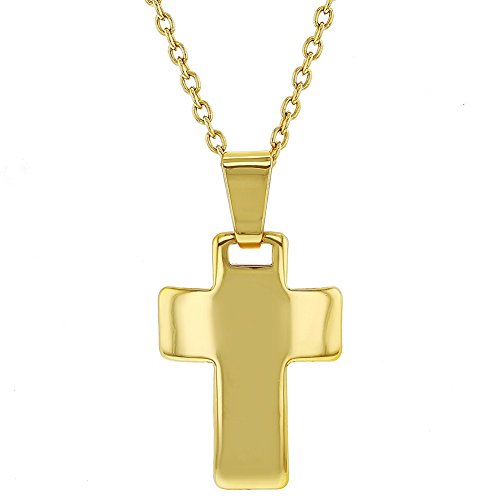 In Season Jewelry - Chapado en Oro 18k Sencillo Colgante Pequeño de Cruz Collar para Niñas o Niños 40cm