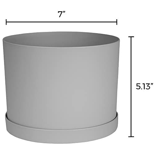 Bloem Mat06907 Mathers Planter W/Saucer Tray-6" Cement Gray Garden Plater, White #TOP1