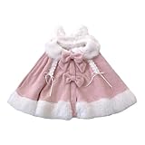 Cuteighteen Fleece Lined Jacket Women Cape Teens Kawaii Lolita Hooded Cloak Cat Cosplay Winter Poncho Coat Hoodie with Ears (US, Alpha, One Size, Pink)