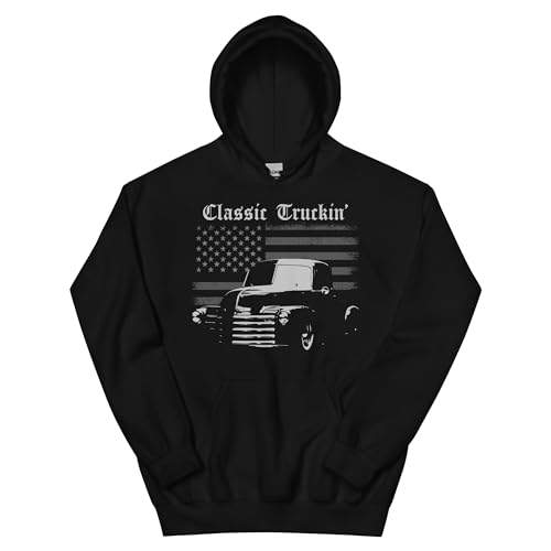 Chevy 3100 Pickup Classic Truckin' Slammed Low Rider Antique Truck Club Custom Hoodie Black2
