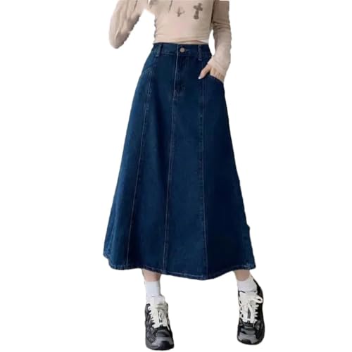 Women's High Waist Slim Fit A-Line Midi Skirt Comfortable Classic Retro Casual Solid Color Denim Skirt