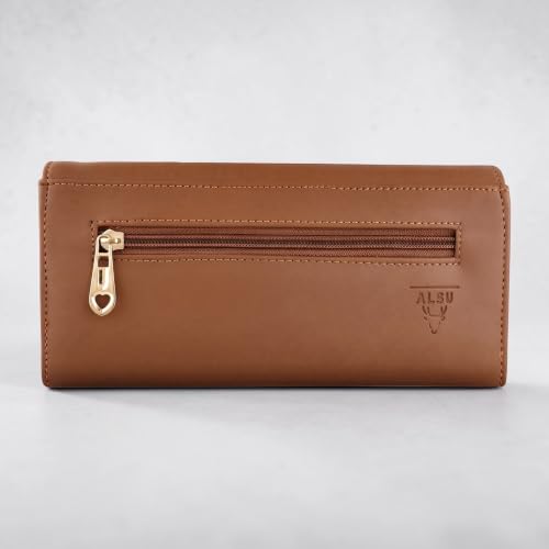 Image of ALSU Women's Hand Wallet Purse Clutch | Phone Pocket | Coin Compartment | Credit Card Slots| Zipper Pocket| Office use| Casual use| Faux Leather (Tan)