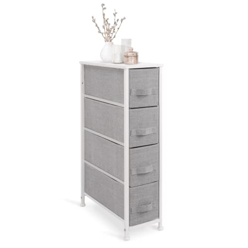 BINO 4-Drawer Narrow Fabric Dresser Storage Tower, Light Grey | Closet Organizer Unit | Bedroom...