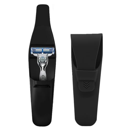 LinMei Silicone Razor Travel Case, Blue+Black, Compatible with Gillette, Parker, Merkur Razor (Black 2pcs)