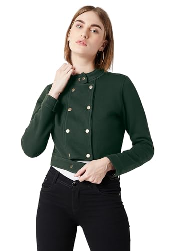 Image of Miss Chase Women's Off White V-Neck Full Sleeves Bomber Cropped Jacket
