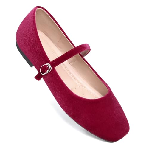 Image of TN TANGNEST Leather Flats for Women Retro Mary Jane Flats | Comfortable Square Toe Slip On Flats with Buckle Strap, Soft Work Flats Office Shoes