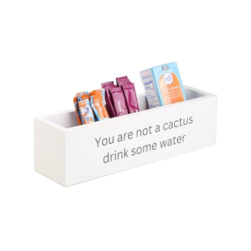 GoFika Water Flavor Packet Organizer | Drink Mix Holder | Hydration Station | 5 Slots Wood Caddy White