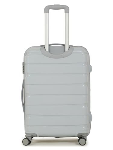 Image of Teakwood MA Trolley Bag, Hard with Zipper Closure, Adjustable Push Button & Cross Side Strap, Number Lock System 360 Degree (Silver, Set of 2)