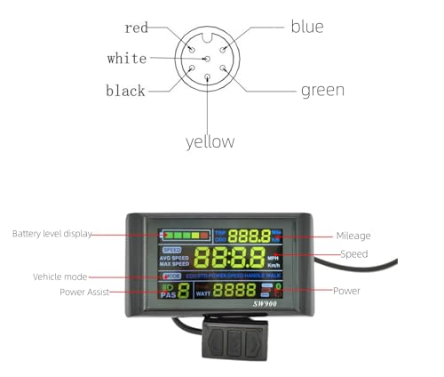 Topyond 24v, 36v, 48v, 60v Universal Ebike LCD Display, Sw900 LCD Ebike Colour Display Control Panel for Electric Bike, Advanced Electric Bicycle and Scooter LCD Display