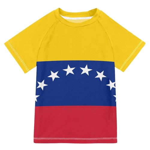 Aflyko Patriot Boys' Swim Shirt Flag of Venezuela Rash Guard Beachwear Sun Protection Fishing Hiking Camping Surfing Swimming Toddler Infant Summer Daily T-Shirt, 4T Multicoloured