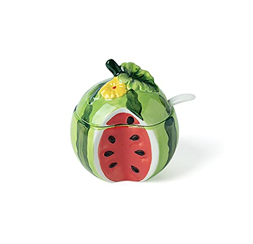 Yingxue Colorful Fruit Shape Ceramic Jar Spice Container,Porcelain Spoon,Condiment Pots Bamboo Tray,230Ml(8.0 Oz),Perfect Spice Storage For Home, Kitchen (Watermelon Set) #TOP2