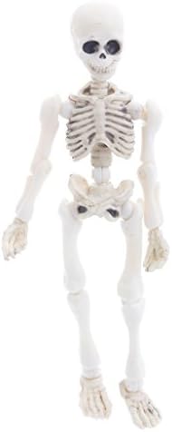 LANDUM Movable Mr. Bones Skeleton Human Model Skull Full Body Mini Figure Toy Halloween White 9cm/3.54"