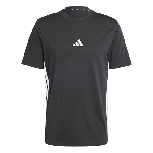 Adidas Men's Essential Three Stripes Single Jersey Tee, Black/White, L