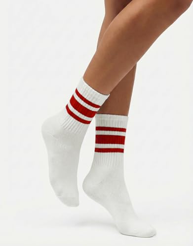 Image of 3 Pairs Women Striped Tube Socks Fun Novelty Cute Crew Socks Retro Sport Mid-Calf Socks for Women Grils