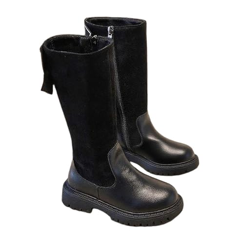 Kids Mid Calf Boots Girls Leather Knee High Winter Shoes Toddler Warm Lined Fashion Dress Zipper Riding Boots Casual