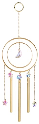 Moses. Omm for You Windspiel, Klangspiel aus Metall und Kristallglas, Hängende Deko für Balkon, Terrasse und Garten, Gold