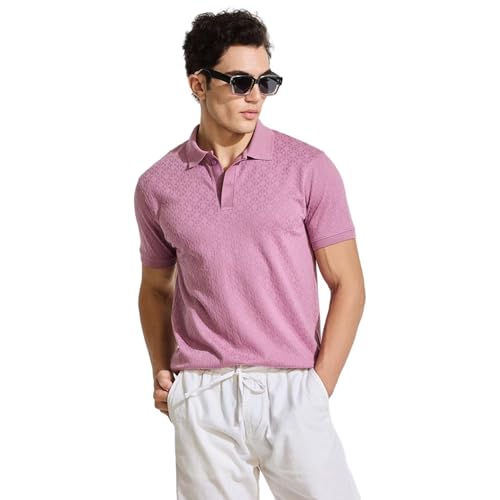 Image of SNITCH Mauve Textured Polo T-Shirts