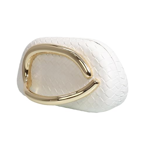 Image of Women Woven PU Leather Clutch Box Metal Handle Evening Bag Trendy Leather Handbag Weave Shoulder Purse for Causal