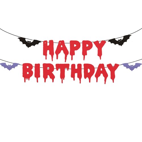 Halloween Happy Birthday Banner with Bat Cutouts – Spooky Dripping