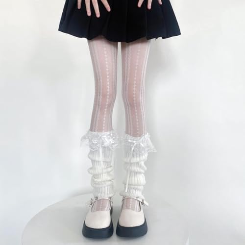 Y2k Knitted Leg Warmers for Women Lace Top Lolita Harajuku Leg Cover Bowknot Ruffle Layered Leg Warmer3