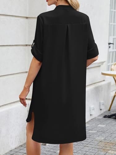 Image of PerZeal Womens Sexy V Neck Button Down Shirt Dresses Summer Short Sleeve Casual Loose Blouses & Button-Down Shifts Cover Ups
