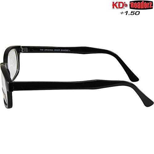 Pacific Coast The Original KD's Biker Shades By PCSUN Black Frames +1.50 Magnification Clear Lenses, Small4