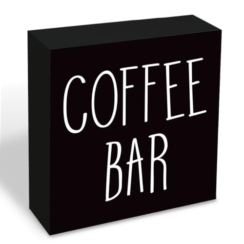 Coffee Bar Sign for Coffee Station Decor, Modern Style Home Decoration, Farmhouse Kitchen Decor for Shelf, Decorative Wooden Signs Plaque 5.1x5.1 inches